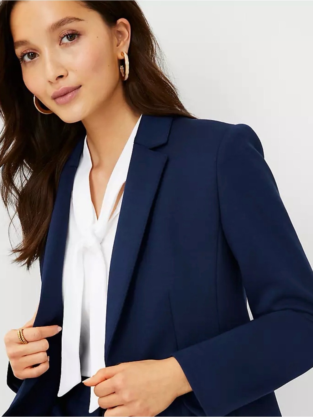 Ann Taylor Size 6 Navy Blue Tailored Blazer - Classic Single-Button - Picture 2 of 5